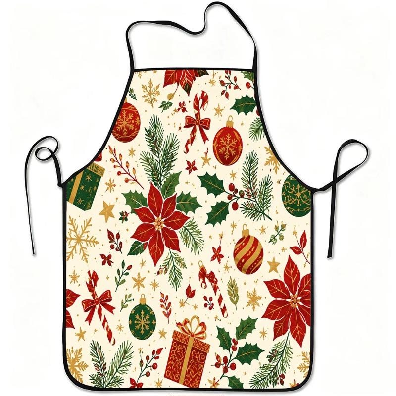 1pc Christmas Blooming Grass Candy Cane Printed Apron, Durable And Easy to Clean, Adjustable Waistband, Polyester Material, Suitable for Kitchen Cooki