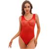 Womens Sheer One-Piece Swimsuit U Neck Sleeveless Bodysuit Beachwear Pool Party Leotard