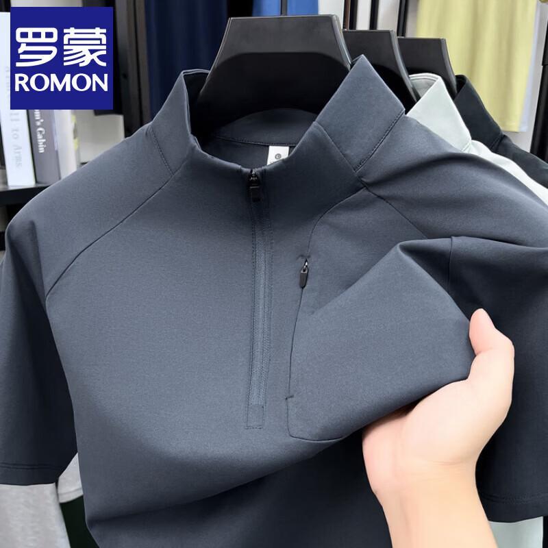 Romon Men's Half-Zip Stand Collar Quick-Dry Short Sleeve T-Shirt