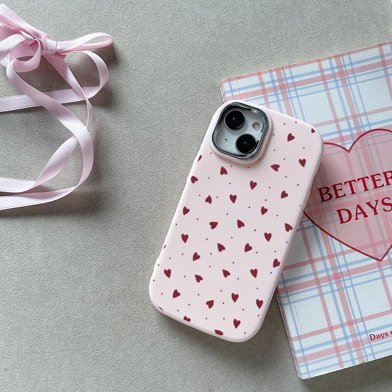 Phone Case for Huawei Honor 600 LIte 5G 50 Nova 10 7 9 SE P30 Pro Red Polka Dot Love Heart Silicone Plating Metal Lens Cover