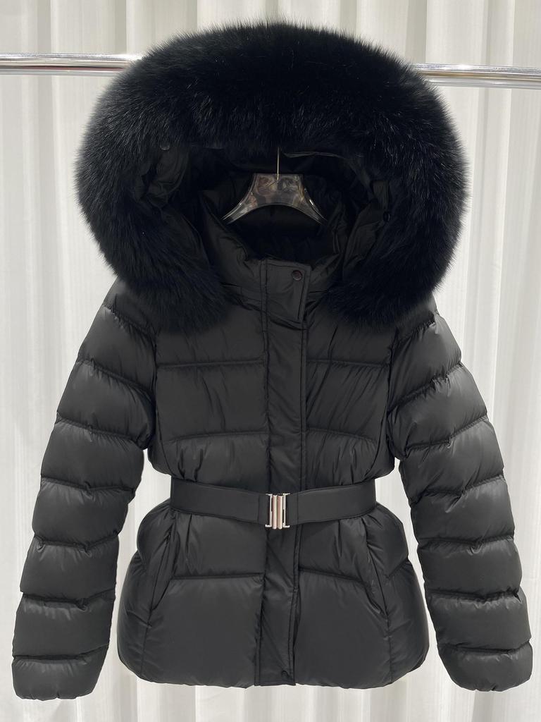 2026 Winter Slimming Cotton Jacket with Big Fur Collar and Belted Waist