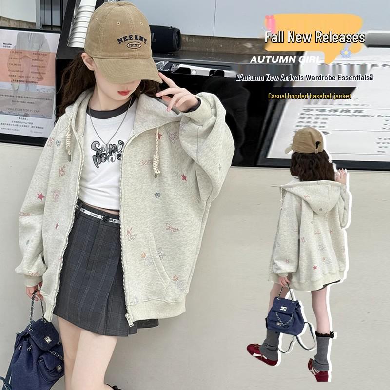 Jaro & Podzim 2025 Dívčí mikina s kapucí - Módní baseballová bunda s dlouhým rukávem