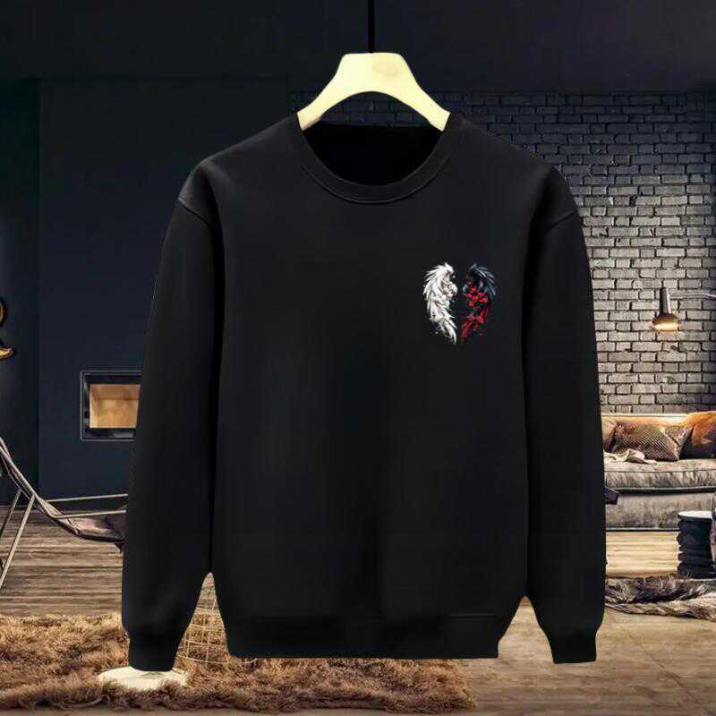 Guochao Men's Street Style Hoodie - 2024 Spring/Autumn Loose Round Neck Plus Velvet Casual Wear