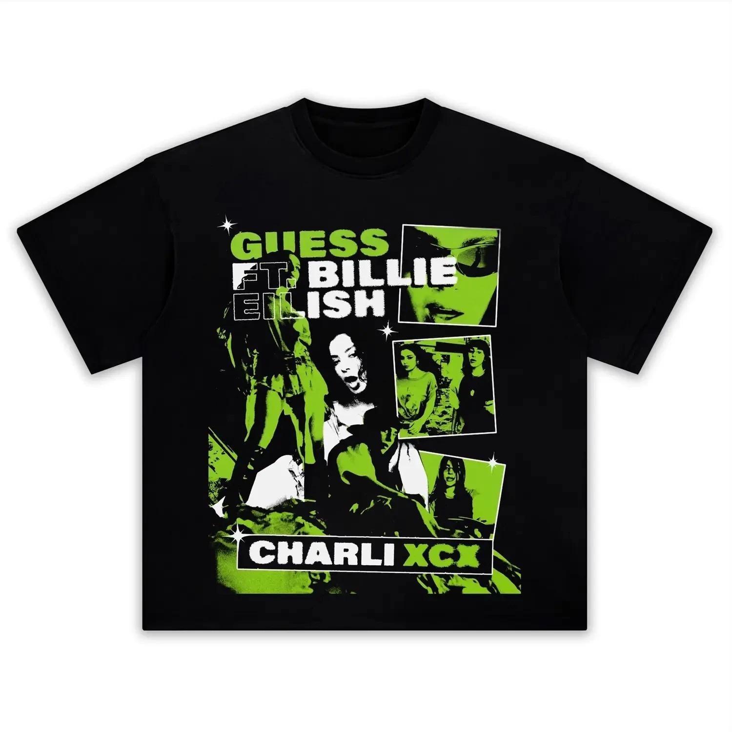 

Хлопковая футболка с принтами Charli Xcx и Billie Eilish, унисекс, 2026, новое лето, хип-хоп, унисекс, с коротким рукавом, повседневная рубашка, подарки для фанатов 4XL