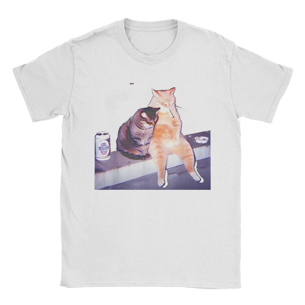 Men's Funny Smoking Cat Cigarette Kitty Gen Z Meme Cat Lovers T-Shirts Cotton Tops Summer Short Sleeve T-Shirt O Neck Tshirt