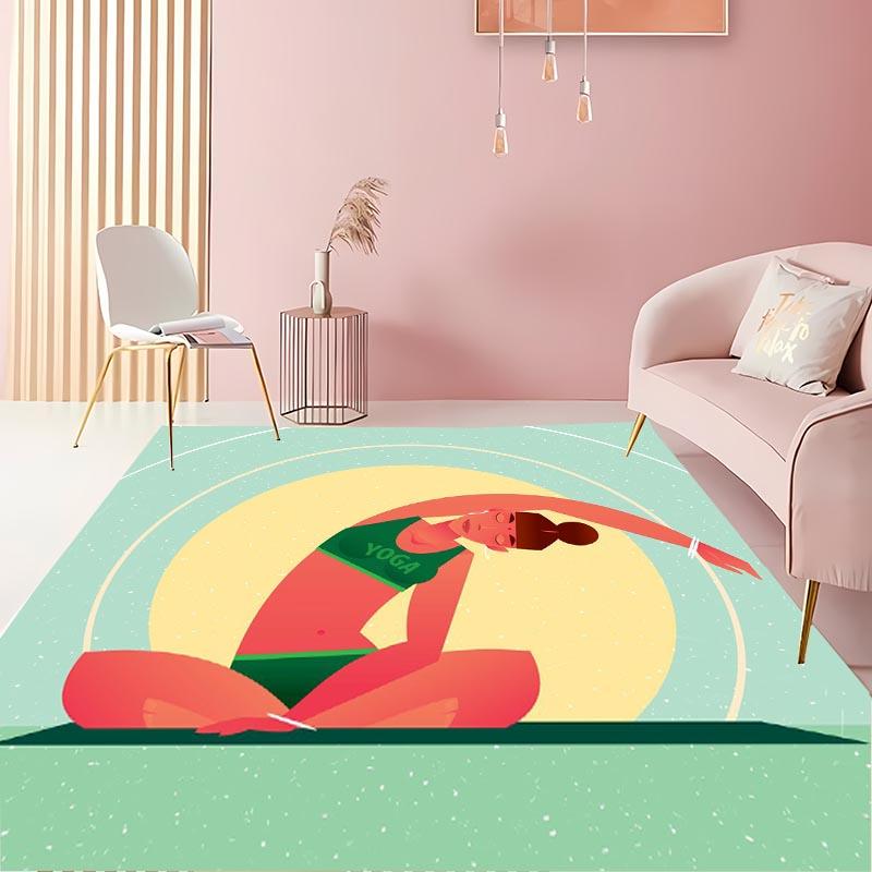Yoga Girl in Green  Area Carpet for Living Room Children's Bedroom Sofa Doormat Kitchen Floor Tapete Anti-slip Decor Alfombra HD