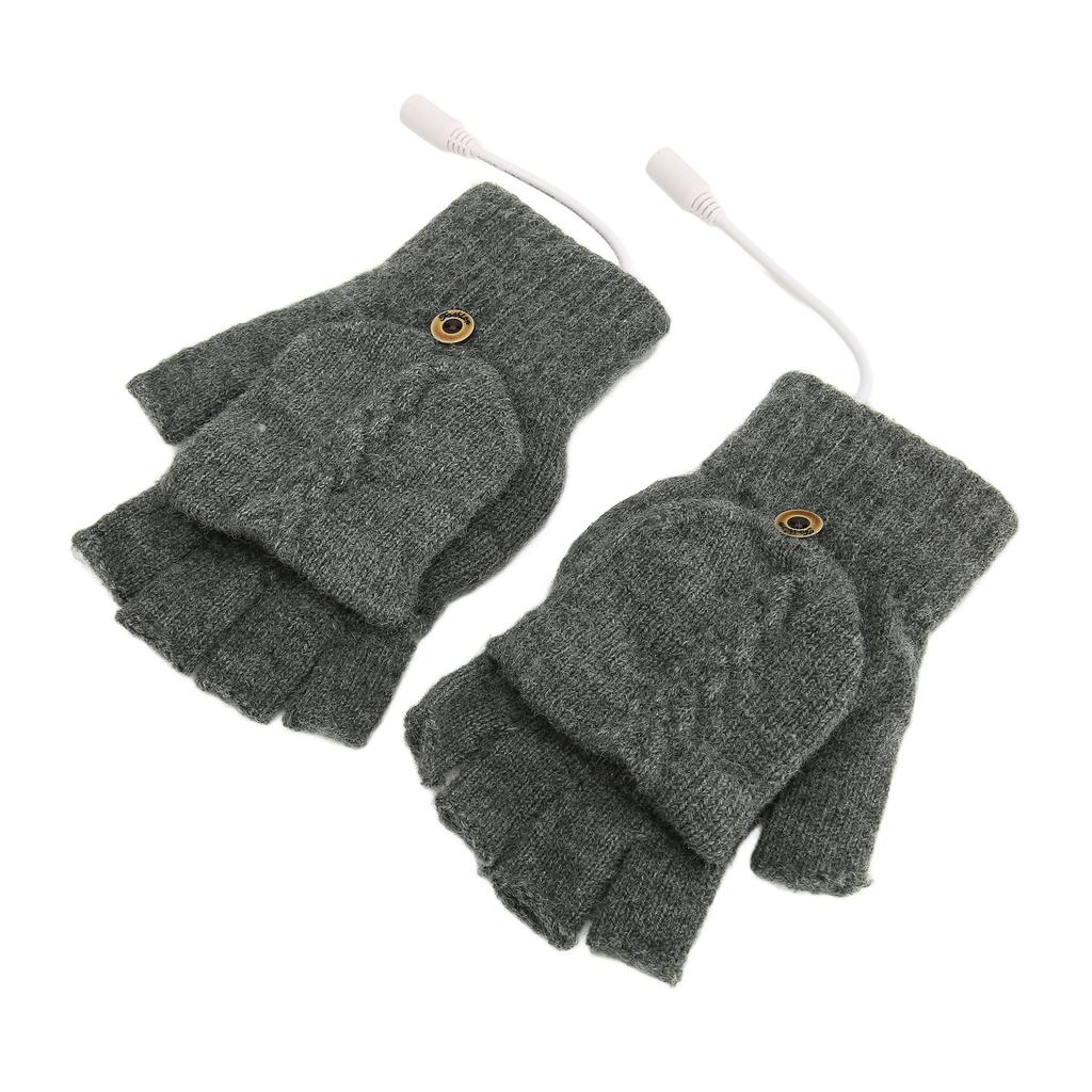 USB Wärmer Beheizte Handschuhe Klappbar Halbfingerlos Elektronisch Gestrickte Handhandschuhe für Männer Frauen Winter Dunkelgrau