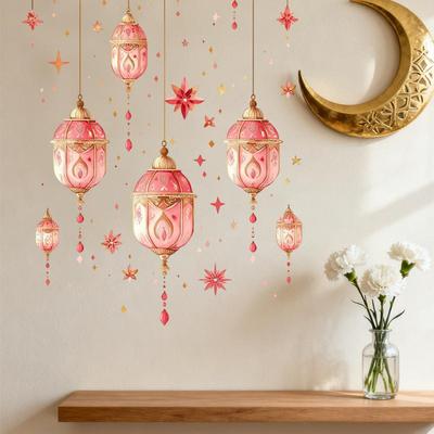 New Ramadan Kareem Wall Stickers Colorful Lantern Moon Star Window Decal Ramadan Decoration 2026 Eid Mubarak Muslim Party Decor