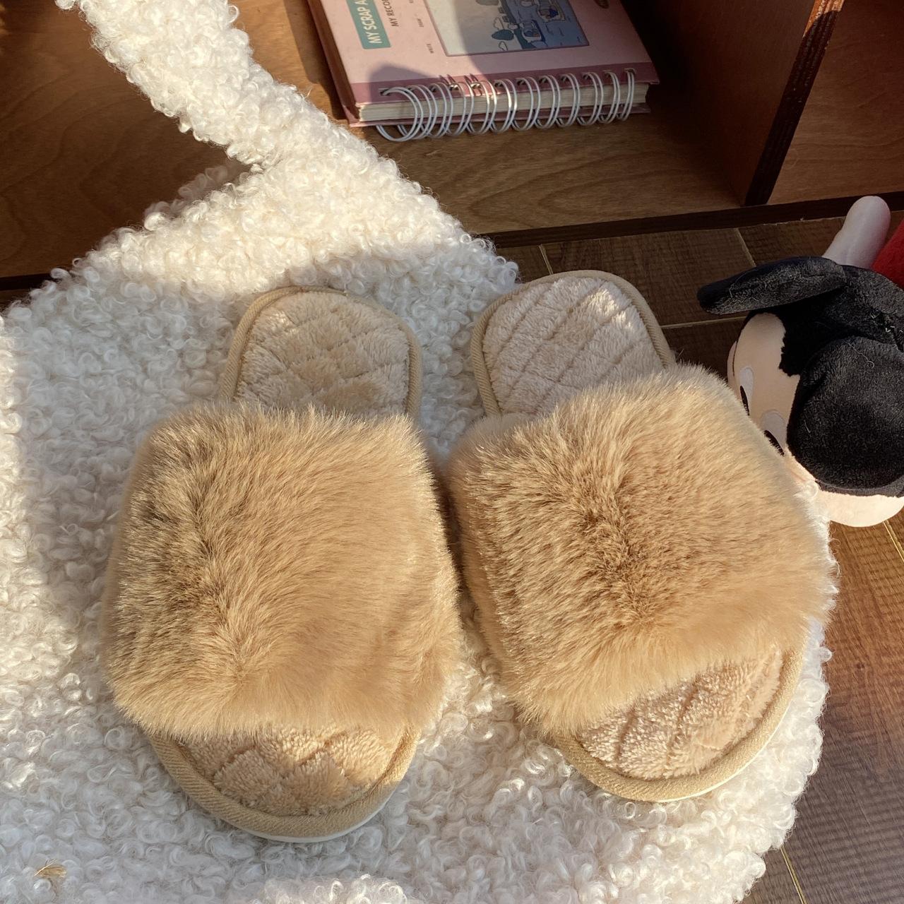 

Зимние женские зимние домашние меховые тапочки, нескользящая повседневная домашняя обувь на плоской подошве, женские шлепанцы, теплая обувь, однотонные цвета 42-43 хаки