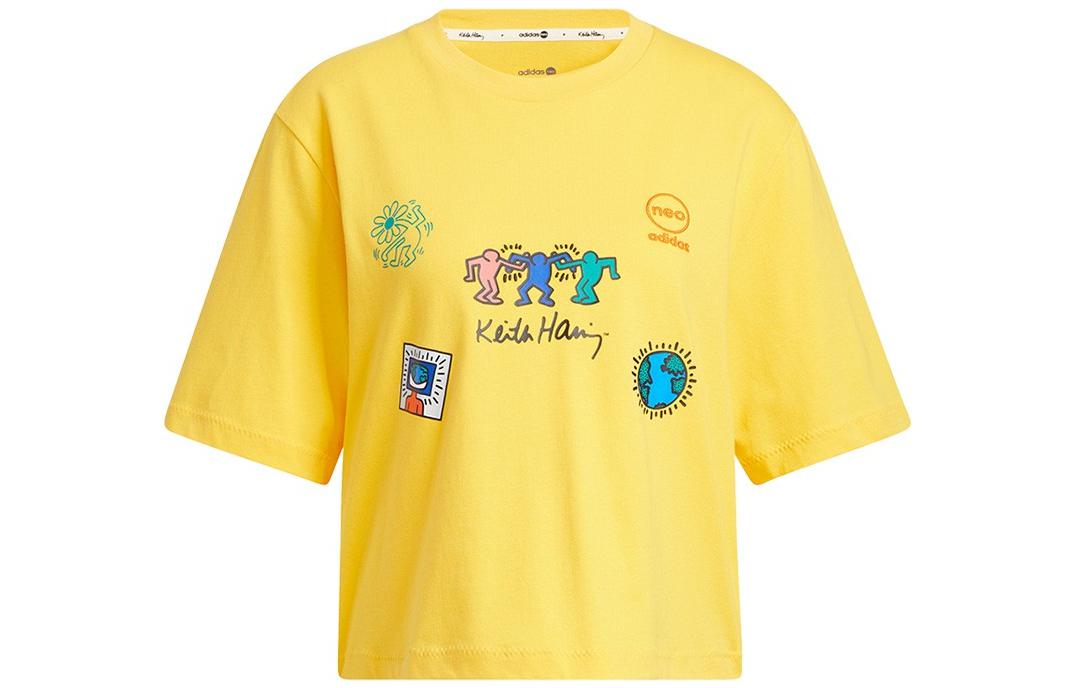 Adidas Neo X Keith Haring T Shirts Women s Yellow Crew Neck Moderate HD7253 M