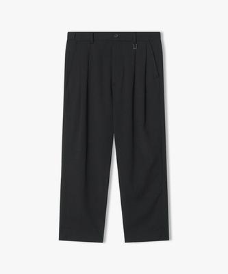LIBERCLASSY [25Ss] Llm23554 Black Baggy Fit Double-Pleated Crinkled Fabric Hidden Elastic Waist Pants