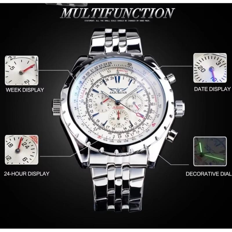 JARAGAR 212 Men New Automatic Mechanical Watch Fashion Business Leisure Multifunctional Stainless Steel Wristwatch for Male Gift