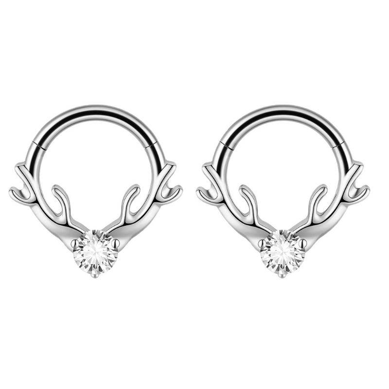 Pack of 2 Unique Geometric Shape Nose Rings Body Piercing Jewelry Seamless Design Metal Texture Polished Finish