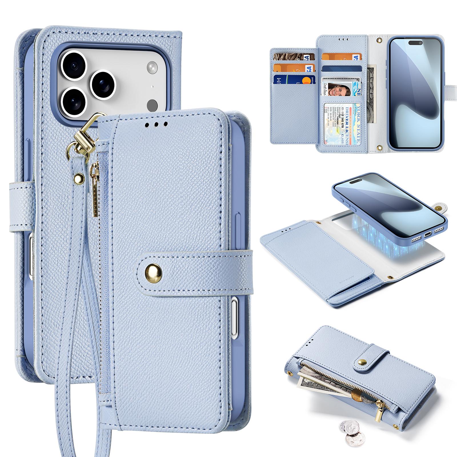 

For iPhone 17 Pro Case DUX DUCIS Lawa Series Detachable Magnetic Cowhide Leather Cover Zipper Wallet Light Blue