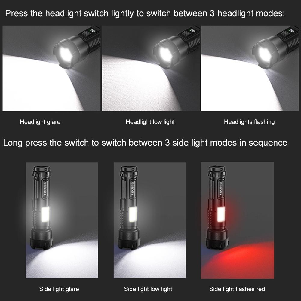 High Strong Power LED Flashlight Tactical Torch USB Rechargeable Zoom Emergency Lights For Outdoor Fishing Work Lamp