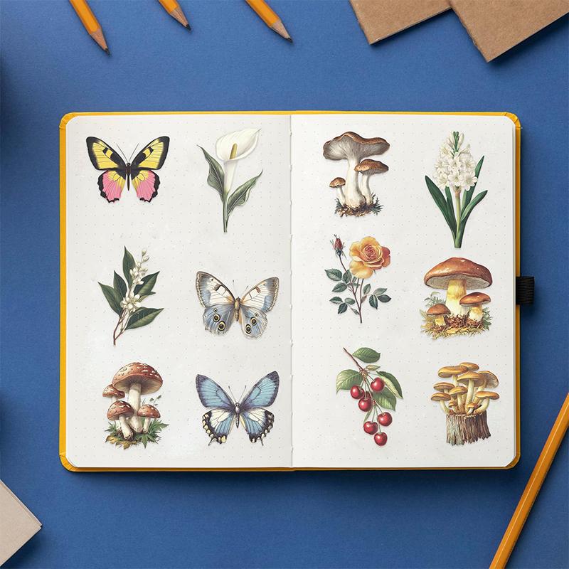50pcs Retro Forest Mushroom Butterfly Graffiti Sticker Stationery Helmet Guitar Diary Water Bottle Decals