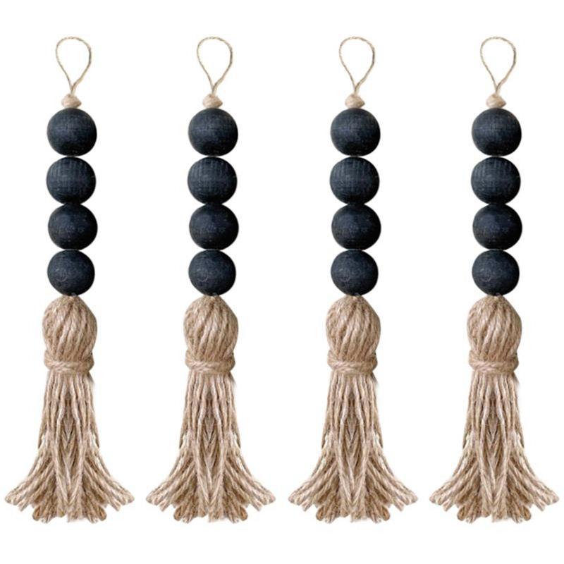 M-Modern-Kleiderschrank Kunsthandwerk Bauernhaus Rustikal Holzperlen-Girlande Heimdekoration Hängender Schubladengriff Geschenkanhänger Türgriff Mit Quaste