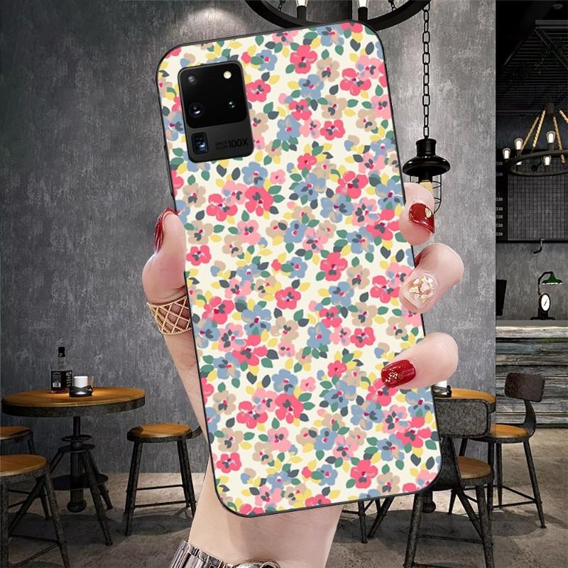 Kryt na telefon s motivem vintage květin pro Samsung Galaxy S6 S7 S8 S9 S10 S21 S22 Plus, ultra měkký, černý