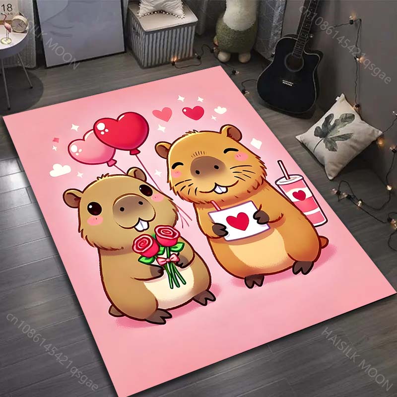 1PC Cute Capybara Print Cartoon Carpet for Living Room Bedroom Doormat Decor Sofa Table Area Rug Non-slip Floor Mat for Gifts