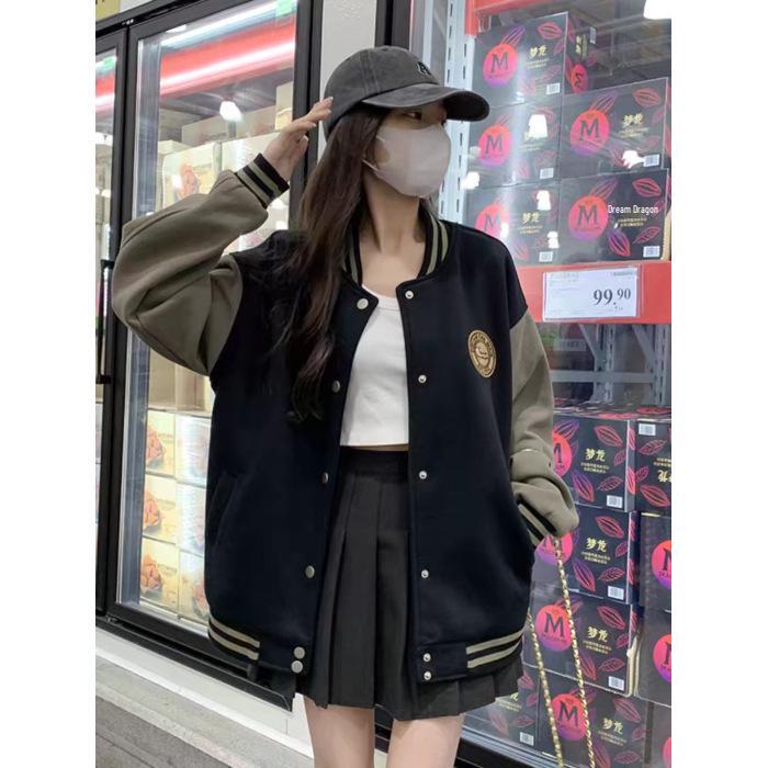 

Women s Retro Baseball Jacket - 2024 Autumn/Winter, Loose Fit, Plus Size, Thickened, Casual Versatile Style 3XL