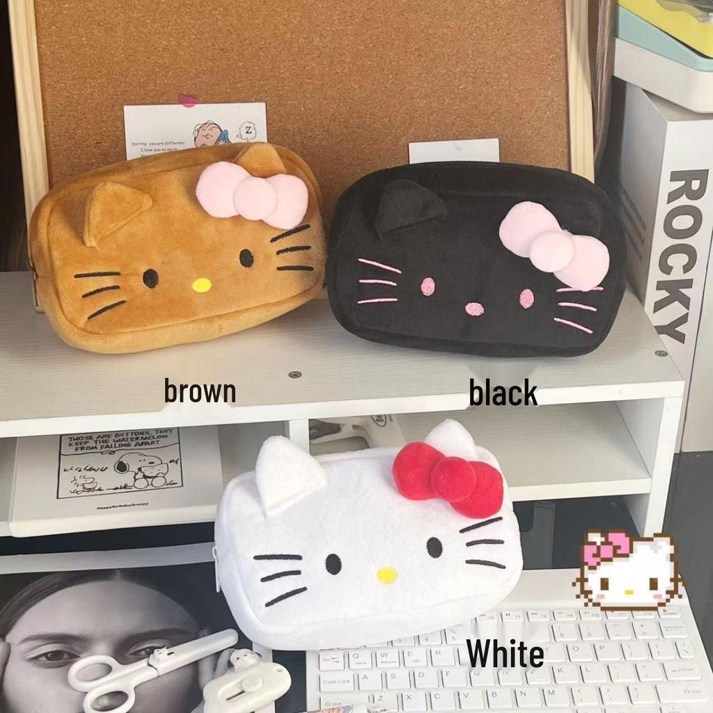 Kitty Cat Plush Pencil Case - Cute Japanese Style Cartoon Makeup & Storage Bag with Large Capacity