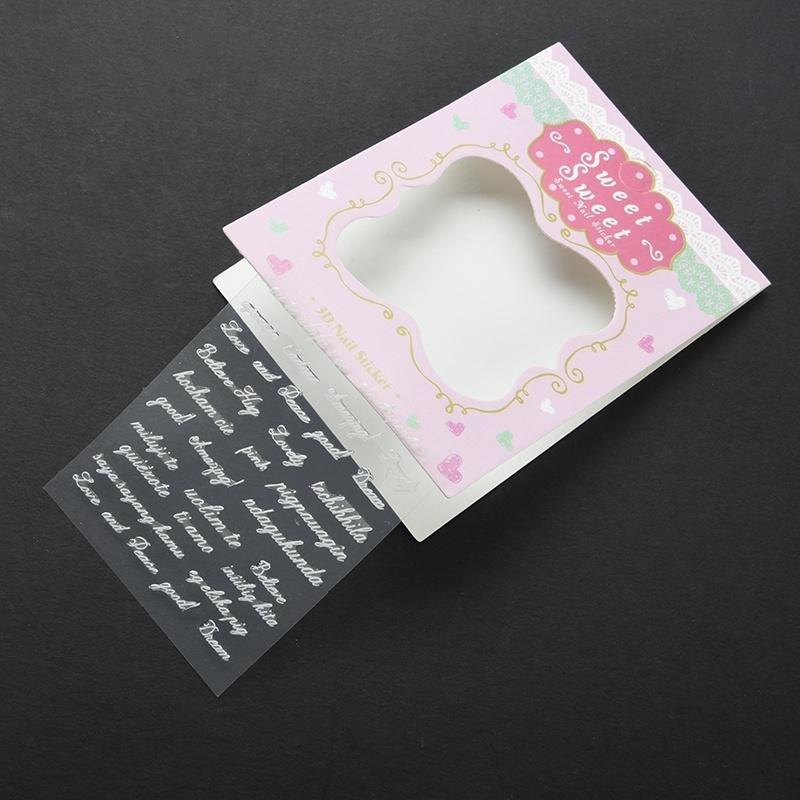 1PC Black White Handwritten Word Pattern 3D Acrylic Nail Art Tips Stickers DIY Decal Wraps Manicure