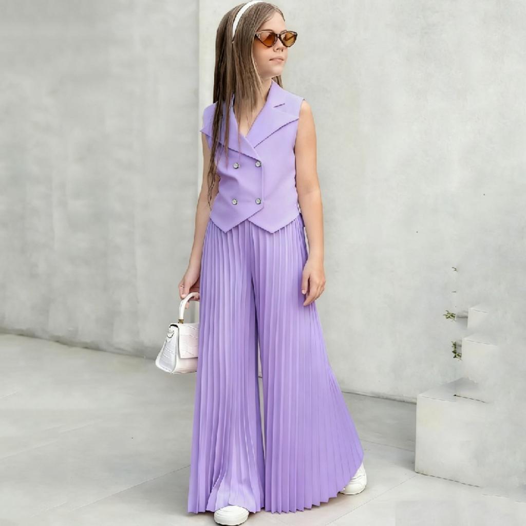 Dívčí top bez rukávů a široké plisované kalhoty Lehký letní outfit pro děti Neformální oblečení