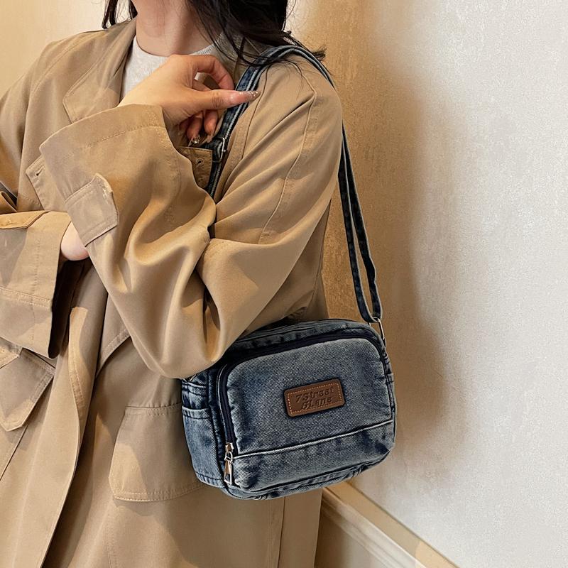 Klasická džínová ležérní malá taška přes rameno s více kapsami a nastavitelnými ramenními popruhy, peněženka na nulu, jednobarevná zábavná crossbody taška