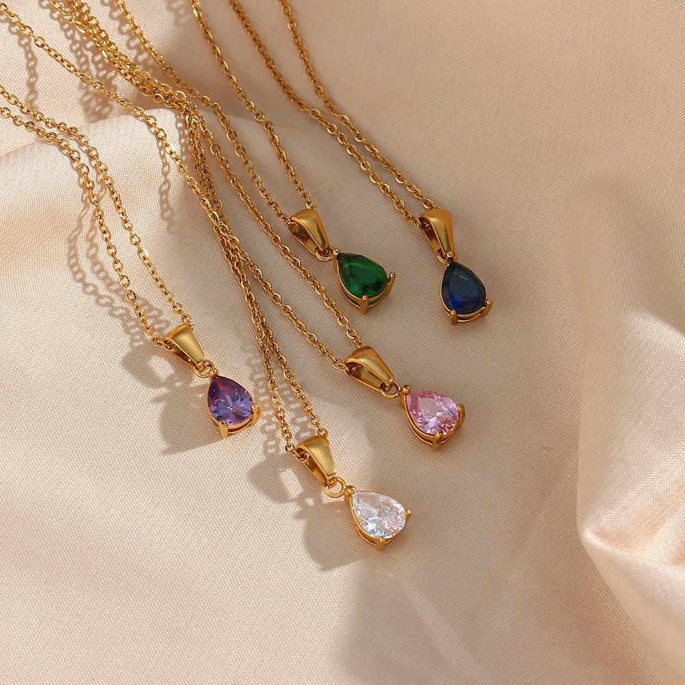 Fashion Water Drop Necklace Trendy Zircon Necklace Pendant Stainless Steel 18k Gold Plated Necklace