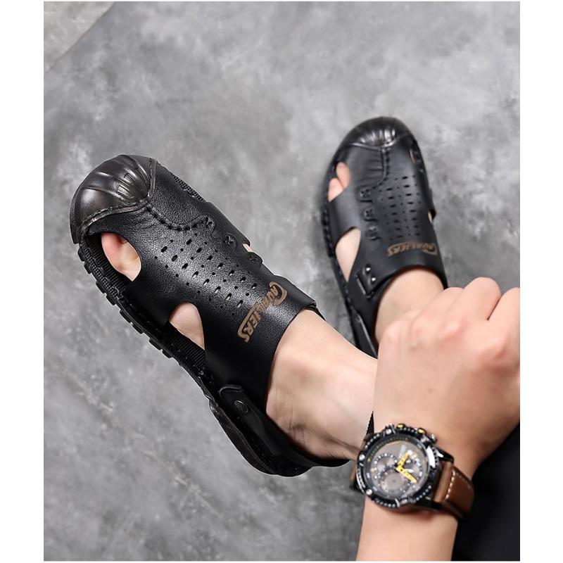 Fashion Fashion Comfortable Men's Sandals Solid Color Open Toe Mens Leather Sandals Summer New Slippers Beach for Male Leather Footwear