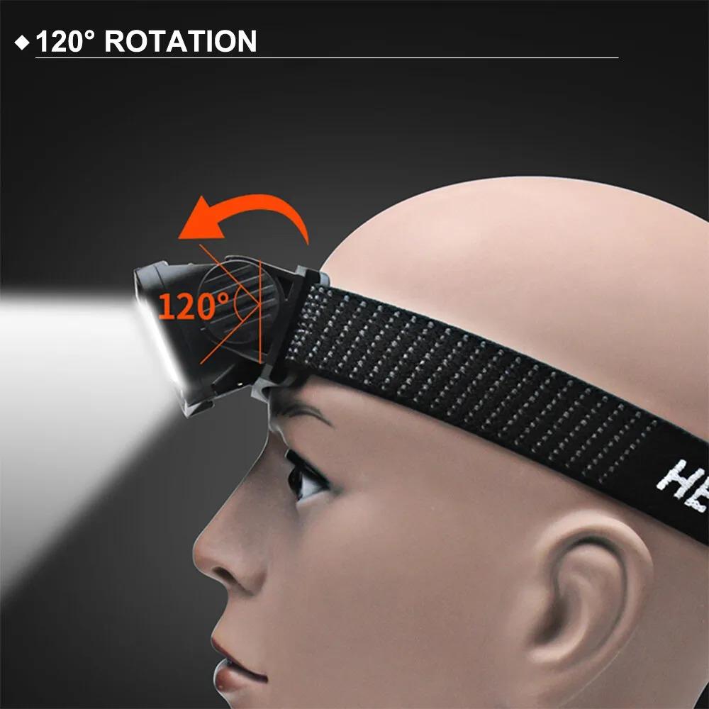 Lampă frontală cu LED-uri de 3000LM COB, portabilă, puternică, reîncărcabilă, baterie încorporată, impermeabilă, lampă pentru cap, lampă pentru drumeții, pentru camping