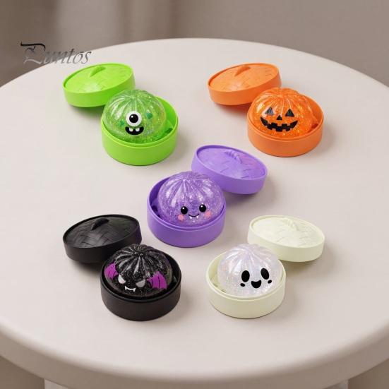 Relaxation Squeeze Ball Halloween Dumpling Toy, Pumpkin Ghost Bat Steamed Bun Sensory Toy Calming Fidget for Stress Relief, Party Favors