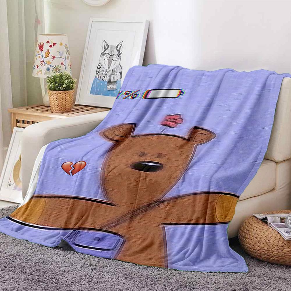 1pc Mr. Bean Bear Flannel Throw Blanket HD Printed Lightweight Soft Warm All Season Blanket for Sofa, Bed, Travel, Camping Machine Washable