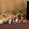 Festival Christmas Cartoon Resin Nativity Scene Miniature Figurines with Manger Set for Religious Holiday Collectible Ornaments Gift