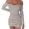Elegant Women Long Sleeve Off Shoulder Evening Cocktail Party Club Bodycon Mini Dress Us