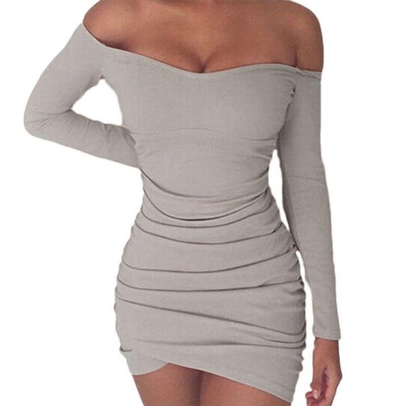 Elegant Women Long Sleeve Off Shoulder Evening Cocktail Party Club Bodycon Mini Dress Us