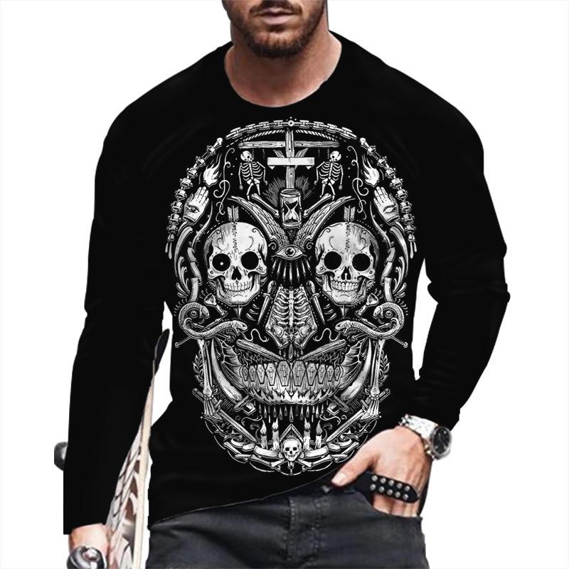 Autumn Winter Men's Christmas Pullover Long Sleeve Top Loose Fit Spring Skeleton Youth Men Round Neck Casual T-shirt