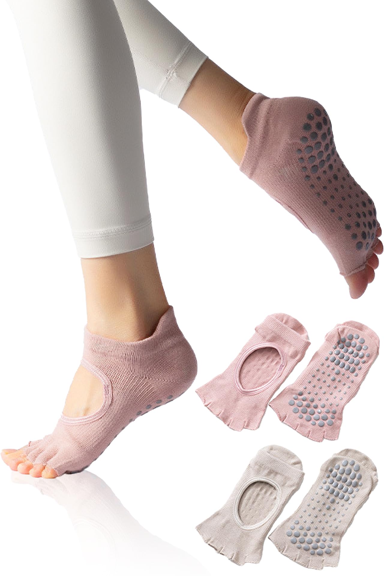 

активным инструктором x Внутренне сертифицированные носки для йоги пилатеса с нескользящим покрытием, с 5 пальцами, женские, 2 пары [Gemma Plus] [Продукт под контролем]