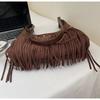 Retro Frosted Suede Tassel One Shoulder Bag Women Autumn Winter Vintage Rivet Zipper Large Capacity All-Match Crossbody Bags