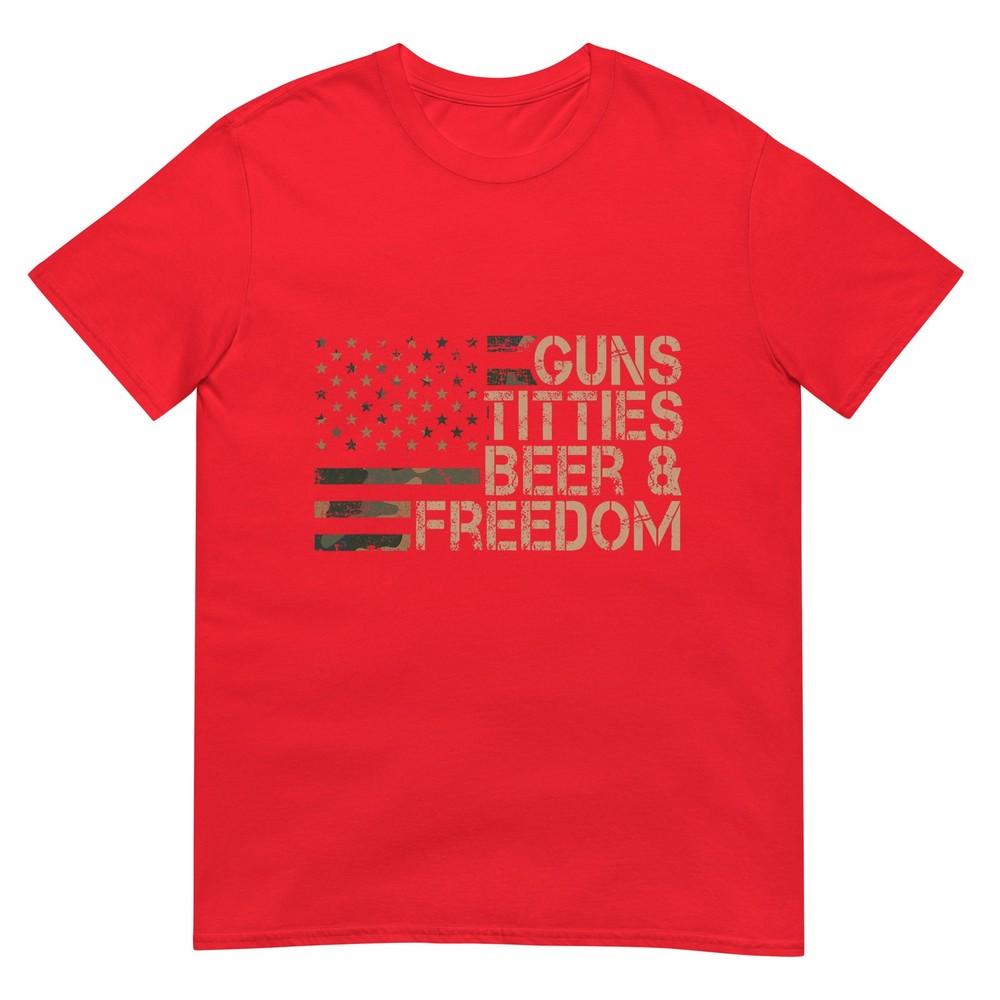 Guns Titties Beer Freedom Funny Unisex Drinking Usa Flag TShirt S