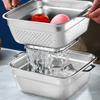 304 Stainless Steel Square Perforated Strainer Flat Bottom with Side Handles Colander for Washing Vegetables Marinating Tray