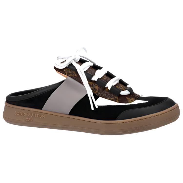 Louis Vuitton Lous Flat Odor Resistant Slide Slippers Women's Black Gray Brown 1ABGYV