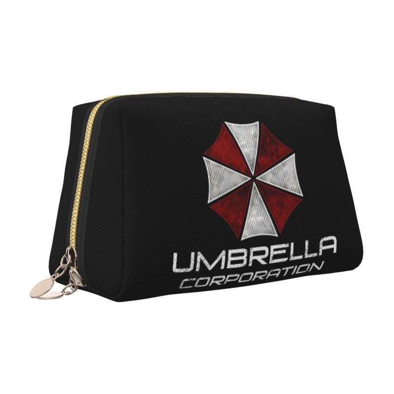 Umbrella Corporation Leather Makeup Bag Foldable Waterproof Travel Storage Pouch Portable Toiletry Cosmetic Bag for Women Girls