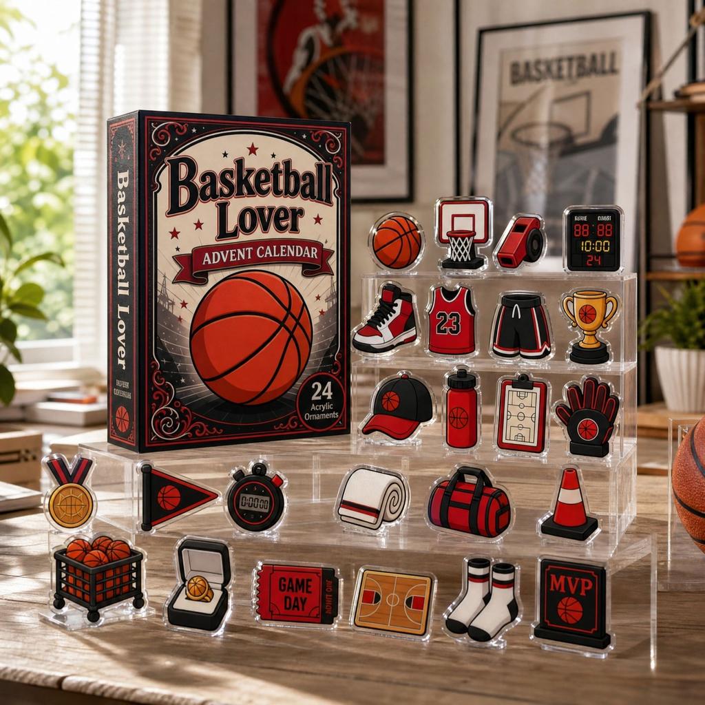 Red Basketball 2D Acrylic Keychain Pendant - Sports Series Advent Calendar