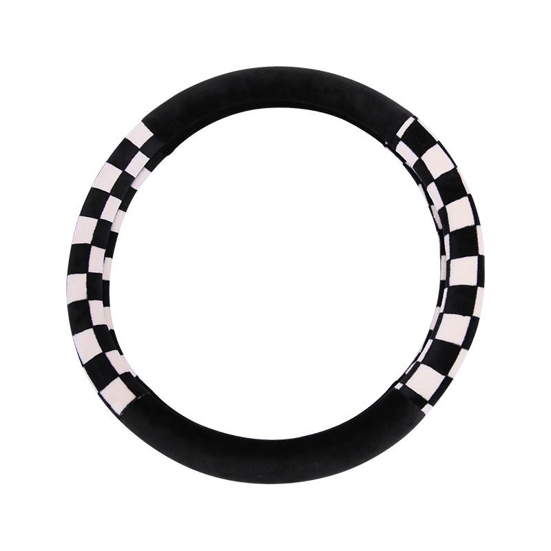 BLM Plaid Plush Steering Wheel Cover - Winter Checkered Car Accessory