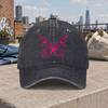 Pink Butterfly Ribbon Duckbill Cap  Vintage Washed Baseball Hat for Unisex  Women Hook  Loop Closure
