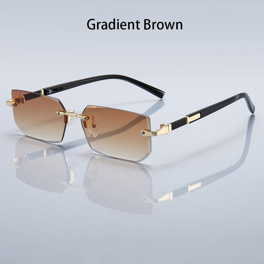 Luxury Rimless Business Rectangle Gradient Lens Unisex Fashion safety goggles  Women Men  Colored lenses Metal Frame Glasses