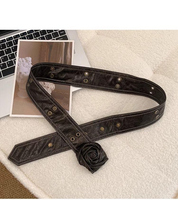 Women's Sexy Retro Rose Waist Chain Belt - Y2K Style Brown Leather Cincher