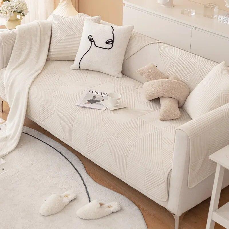 Copridivano di Lusso per Soggiorno Antiscivolo Spesso Peluche Cuscino Tappetino Stile Semplice Asciugamano Coperta in Peluche per Divano Decorazione Casa