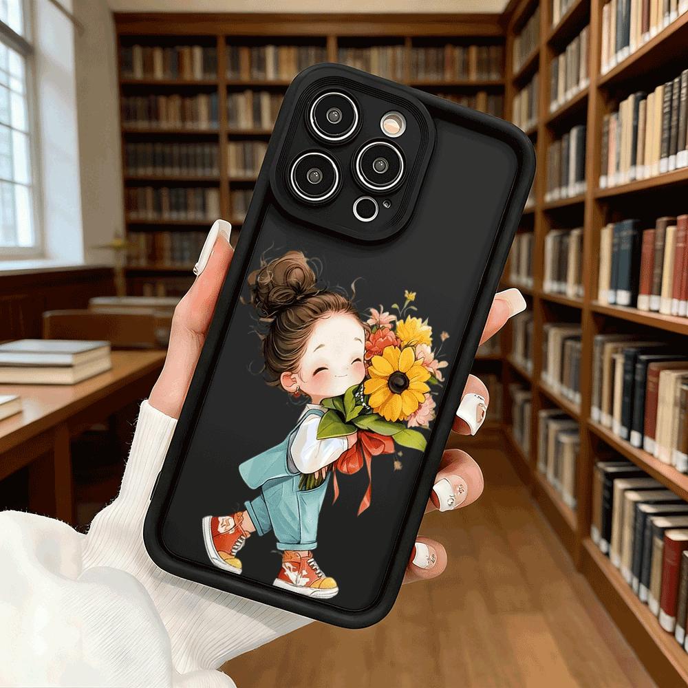 Cute Girl Holding Sunflower Bouquet Anti-Slip TPU Phone Case For Xiaomi Redmi Note 15 14 13 12 11 10 9 Pro Full Protective Cover